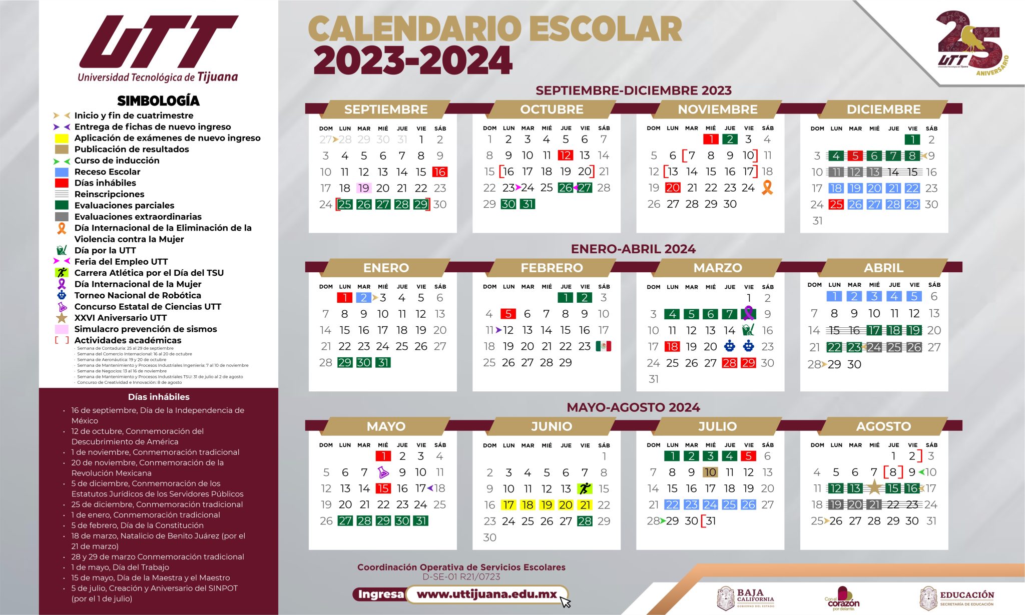 Calendario Escolar Universidad Tecnológica de Tijuana UTT