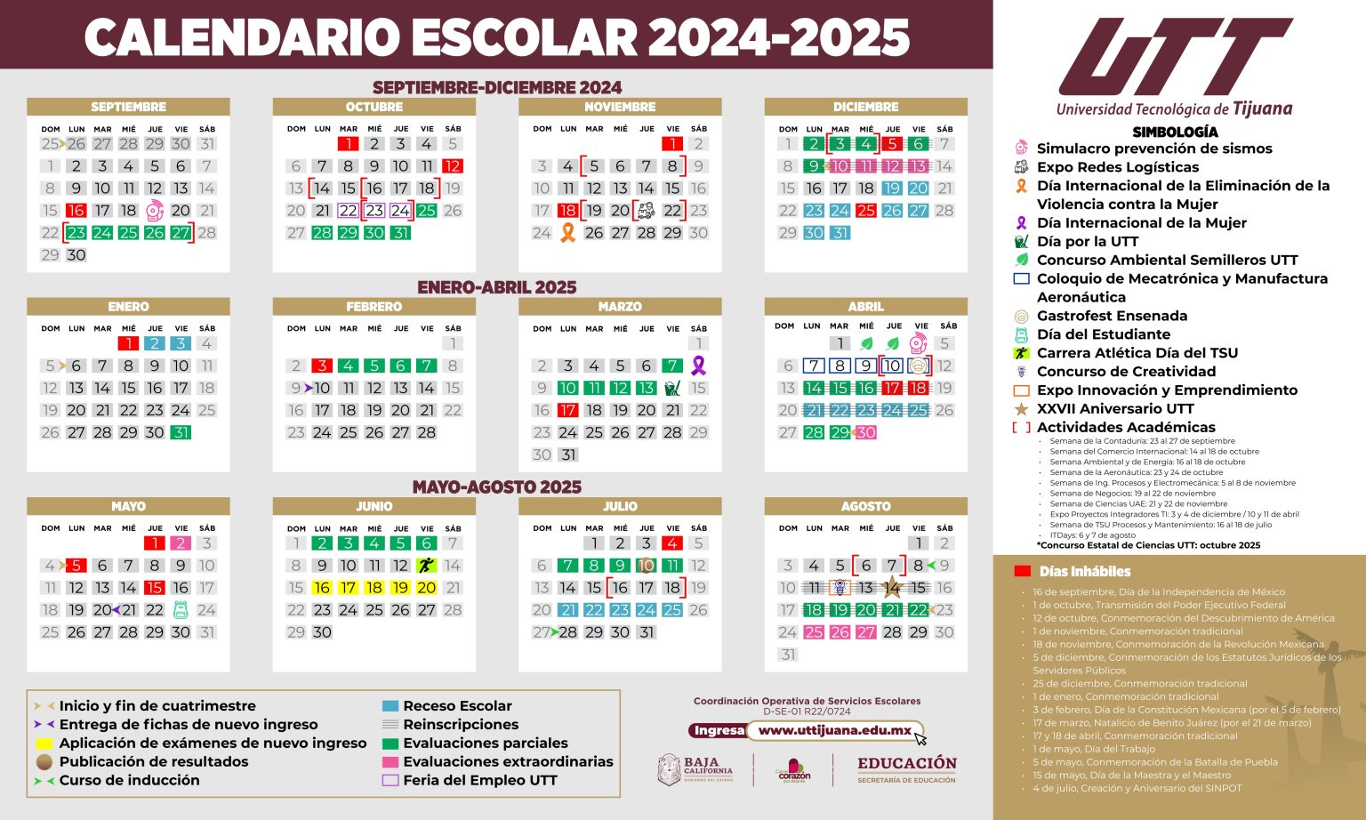 Calendario Escolar 202425 Universidad Tecnológica de Tijuana UTT